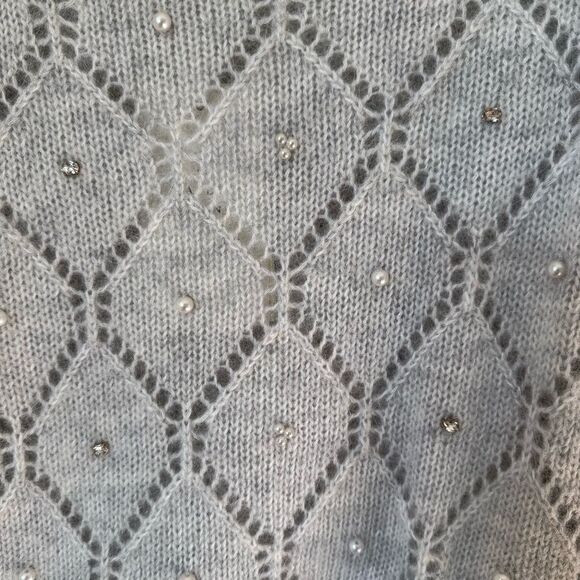 SEZANE NWT Federica Jumper Sweater Pearl Grey Rhinestone Embellished XS - Picture 4 of 7